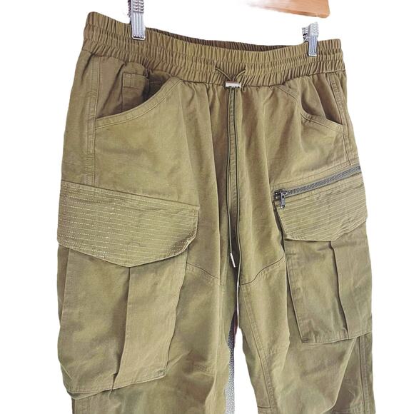 RICHIE LE Heavy Cotton Canvas Cargo Pants in Olive Green Size M - Picture 2 of 8